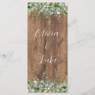 Rustic Gold Eucalyptus & White Floral Wood Wedding Menu