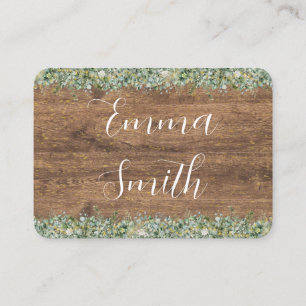 Rustic Gold Eucalyptus & White Floral Wood Wedding Place Card