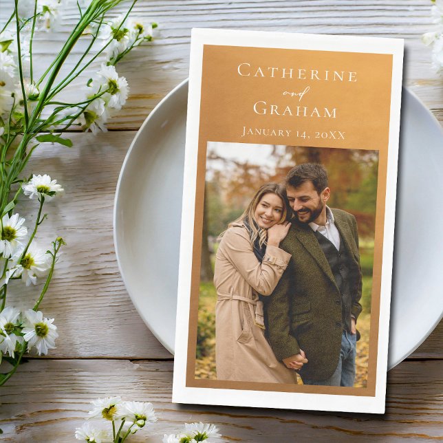 Rustic Gold Fall Wedding Couple Photo Napkin (Creator Uploaded)