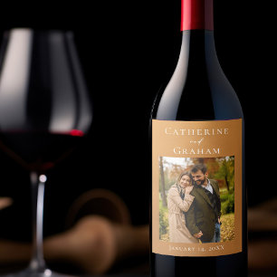 Rustic Gold Fall Wedding Couple Photo Wine Label