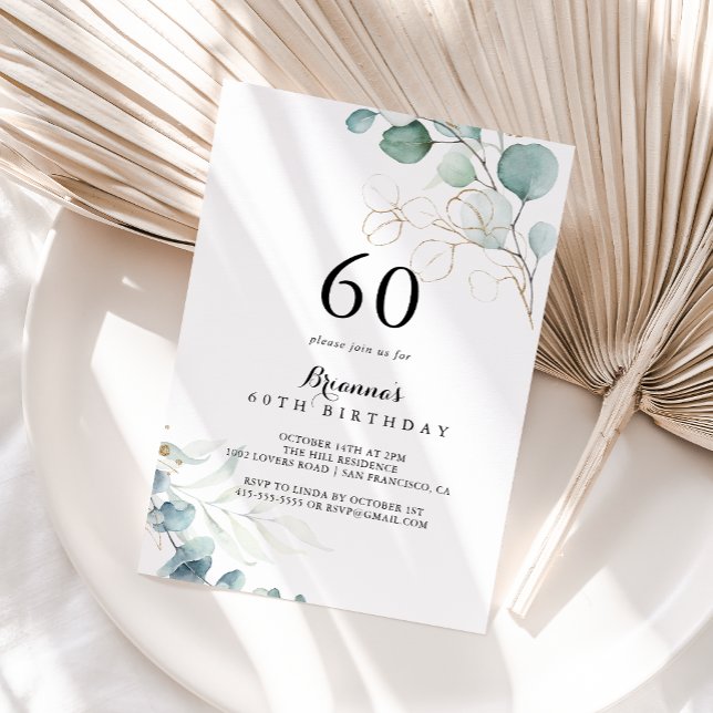 Rustic Gold Floral Calligraphy 60th Birthday Party Invitation (Creator Uploaded)