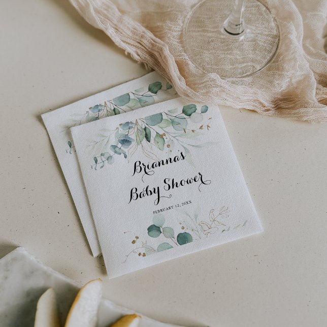 Rustic Gold Floral Calligraphy Baby Shower Napkin (Creator Uploaded)