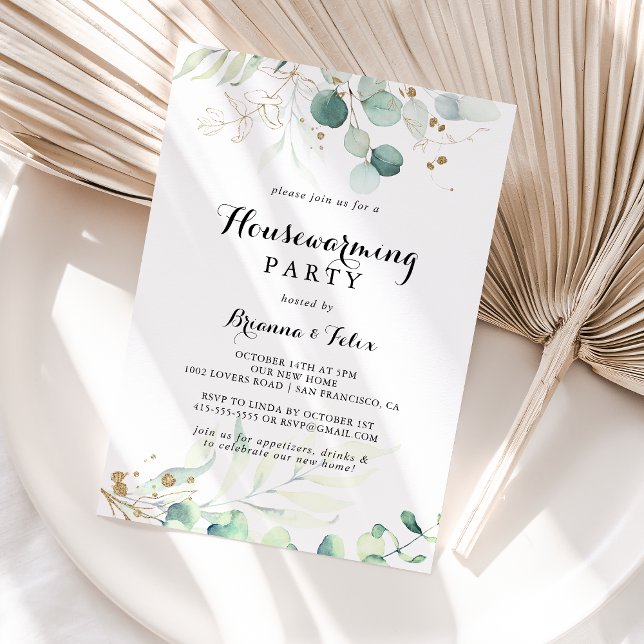 Rustic Gold Floral Calligraphy Housewarming Party Invitation (Creator Uploaded)