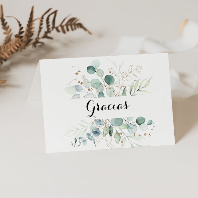 Rustic Gold Floral Folded Wedding Gracias Card (Creator Uploaded)