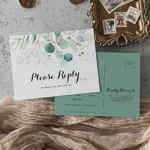 Rustic Gold Floral Menu Choice RSVP Postcard
