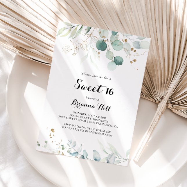 Rustic Gold Floral Sweet 16 Birthday Party Invitation (Creator Uploaded)