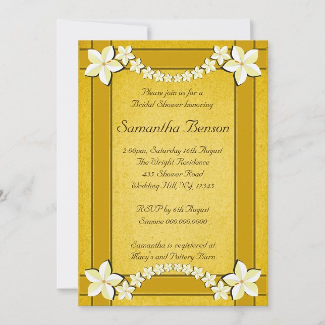 Rustic Gold Floral Wedding Bridal Shower Invite (Front)