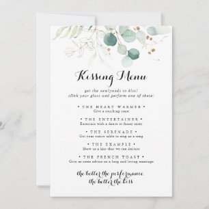 Rustic Gold Floral Wedding Kissing Menu Game Card