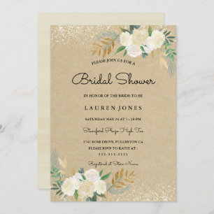 Rustic Gold Glitter Floral Bridal Shower Card