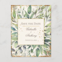Rustic Gold Greenery Watercolor Save the Date