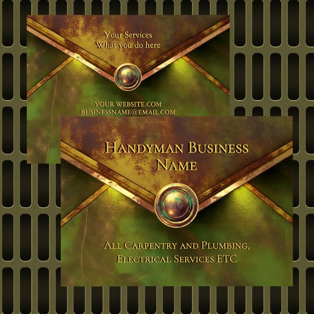 Rustic Gold Handyman Services Verde Green Rust Business Card (Creator Uploaded)