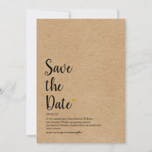 Rustic Gold Heart Script Save the Date Definition Invitation
