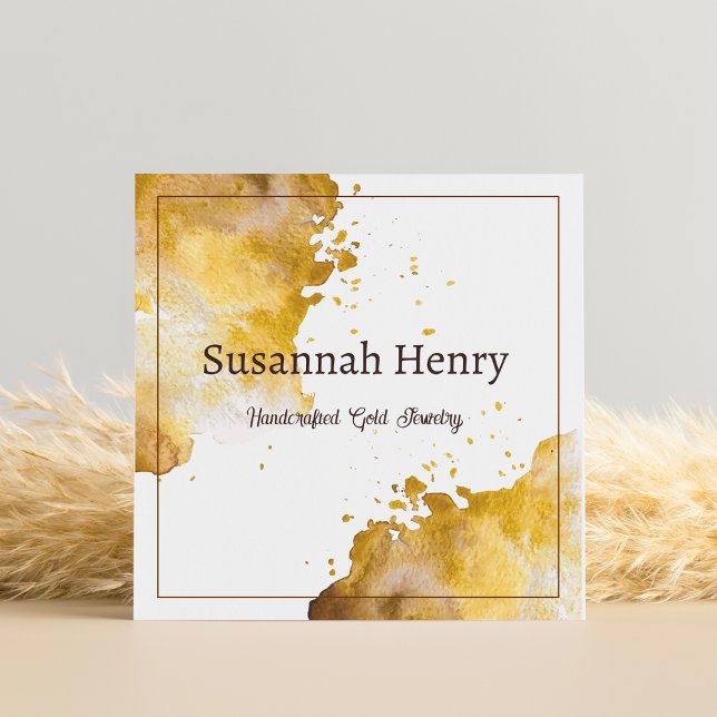 Rustic Gold Kraft Handcrafted Jewellery  Square Business Card (Elegant gold textured square business cards)