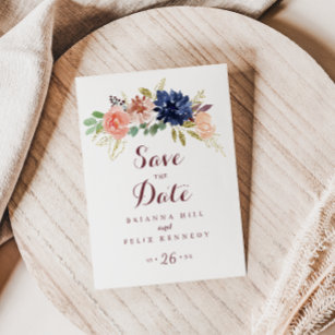 Rustic Gold Leaves and Floral Save the Date Postcard
