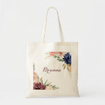 Rustic Gold Leaves Calligraphy Bridesmaid Tote Bag<br><div class="desc">This rustic gold leaves calligraphy bridesmaid tote bag is the perfect wedding gift to present your bridesmaids and maid of honour for a modern wedding. The design features hand-drawn watercolor purple,  navy,  blush,  burgundy,  navy flowers,  green and gold leaves.</div>