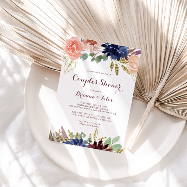 Rustic Gold Leaves Calligraphy Couples Shower Invitation (Creator Uploaded)