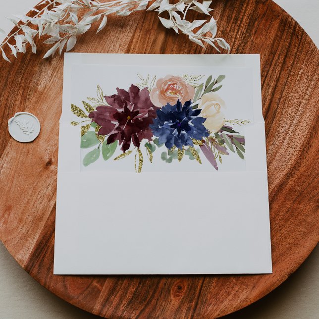 Rustic Gold Leaves Floral Wedding Invitation Envelope (Creator Uploaded)