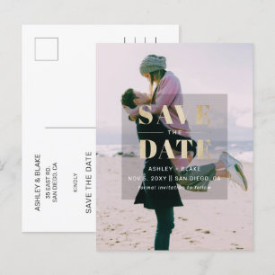 Rustic Gold Modern Minimalist Photo Save the Date Announcement Postcard