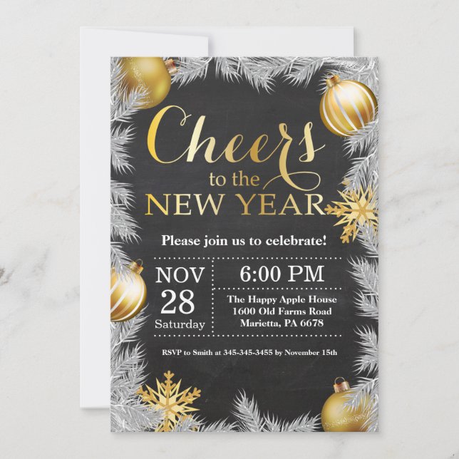 Rustic Gold New Year Eve Party Invitation (Front)