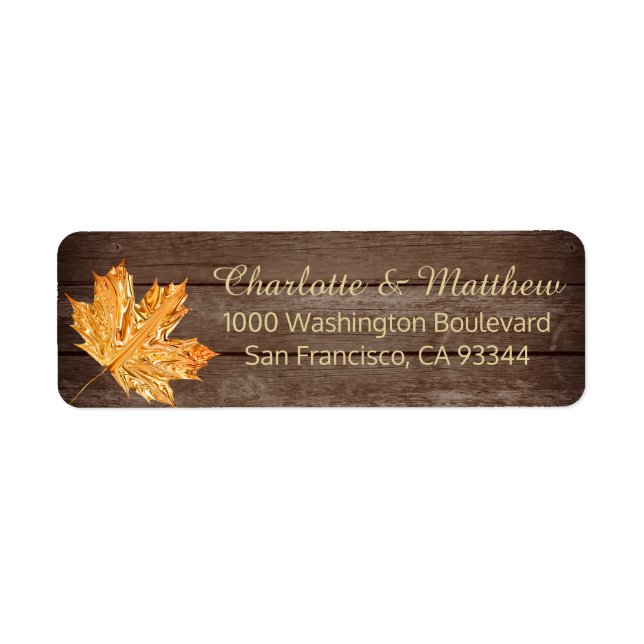 Rustic Gold Orange Leaf Wedding Return Address (Front)