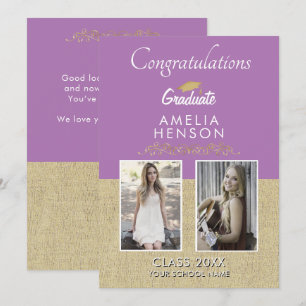 Rustic Gold Ornament Graduate 2 Photo Graduation Card