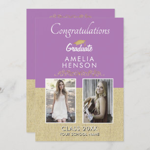 Rustic Gold Ornament Graduate 2 Photo Graduation Card