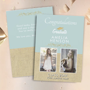 Rustic Gold Ornament Graduate 2 Photo Graduation Card