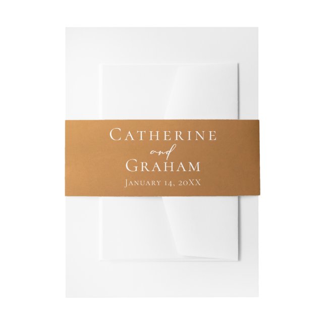 Rustic Gold Personalised Wedding Invitation Belly Band (Front Example)