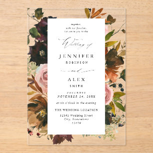 Rustic Gold, Purple, & Pink Floral 4 Acrylic Invitations