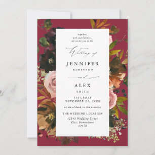 Rustic Gold, Purple, & Pink Floral 4-Berry Wedding Invitation