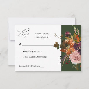 Rustic Gold, Purple & Pink Floral no Meal-Green V2 RSVP Card