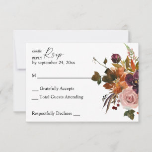 Rustic Gold, Purple & Pink Floral no Meal RSVP Card