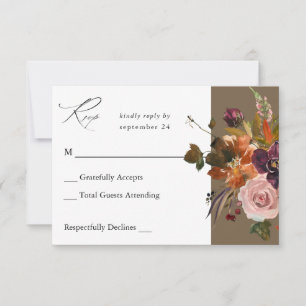 Rustic Gold, Purple & Pink Floral no Meal-Taupe V2 RSVP Card