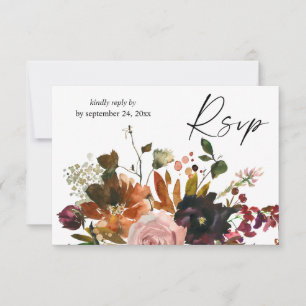 Rustic Gold, Purple & Pink Floral with Meal RSVP Card
