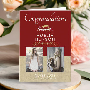 Rustic Gold Red Graduate 2 Photo Graduation Card