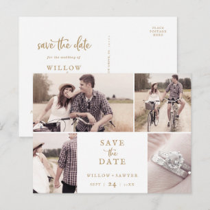Rustic Gold Script 4 Photo Template Save the Date