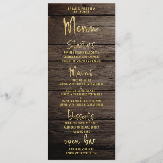 Rustic Gold Script Calligraphy Classic Wedding Menu (Front)