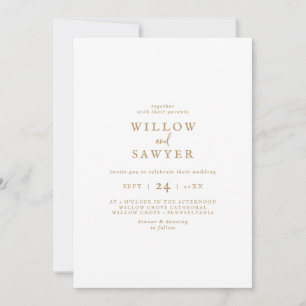 Rustic Gold Script Casual Wedding Invitation