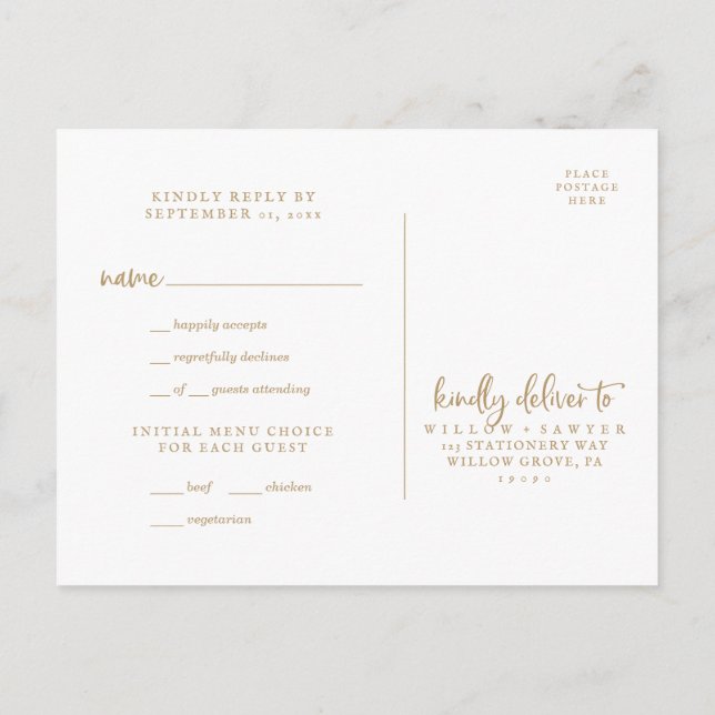 Rustic Gold Script Menu Choice RSVP (Back)