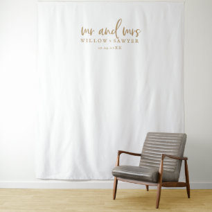 Rustic Gold Script Mr & Mrs Wedding Photo Backdrop Tapestry