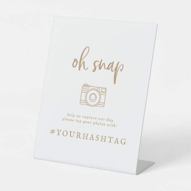 Rustic Gold Script Oh Snap Wedding Hashtag Sign (Front)