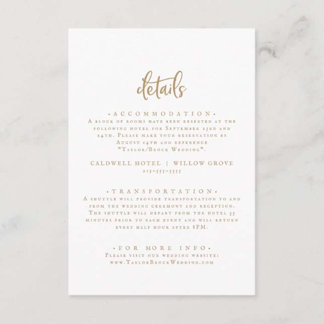Rustic Gold Script Wedding Details Enclosure Card (Front)