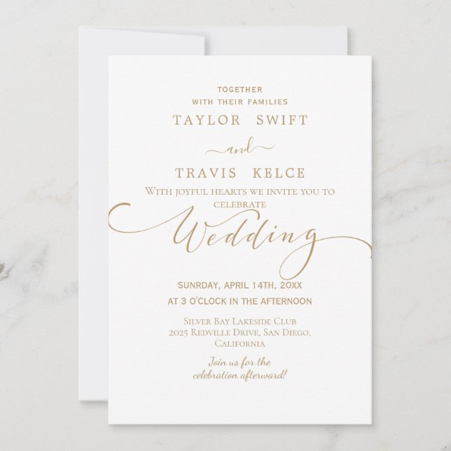 Rustic Gold Script Wedding Invitation (Front)
