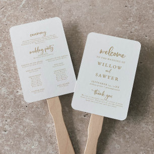 Rustic Gold Script Wedding Program Hand Fan
