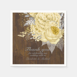 Rustic Gold Silver Floral Wedding Thank You Napkin