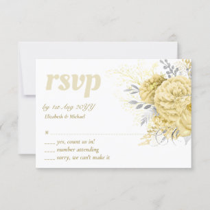 Rustic Gold Silver Floral Wedding Thank You RSVP Card