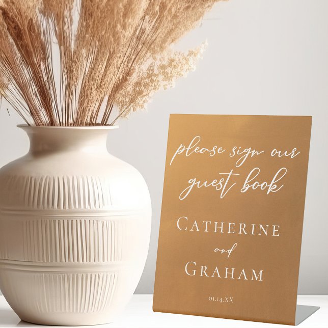 Rustic Gold Simple Fall Wedding Guest Book Pedestal Sign (Creator Uploaded)