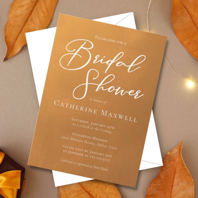 Rustic Gold Simple Typography Fall Bridal Shower Invitation (Creator Uploaded)