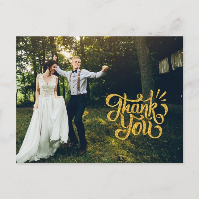 Rustic Gold Sparkle Wedding Thank You Postcards (Front)