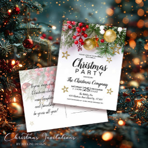 Rustic Gold Stars Christmas Invitation Postcard
